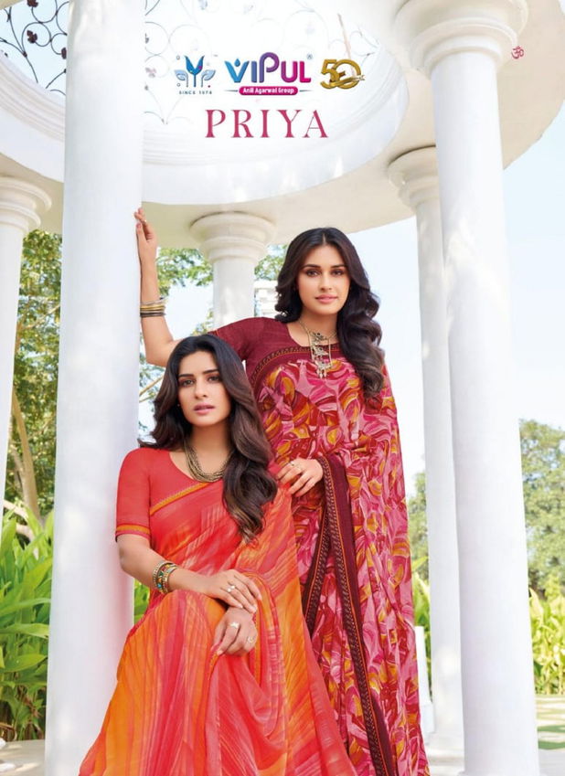 Priya By Vipul Georgette Daily Wear Sarees Wholesale Shop In Surat